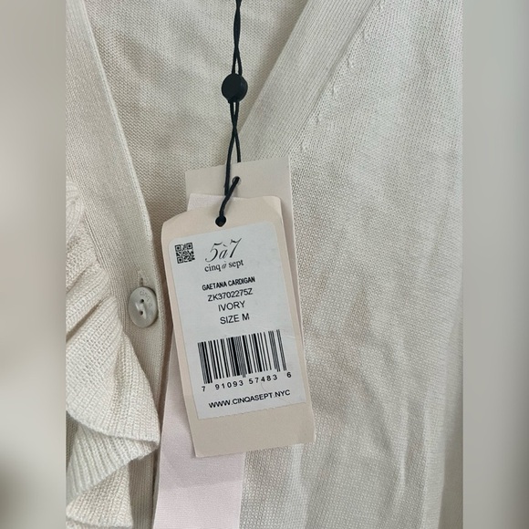 Cinq À Sept Tous Les Jours Gaetana Ruffle Cardigan Cashmere Silk Size M $325 NEW - Picture 3 of 5